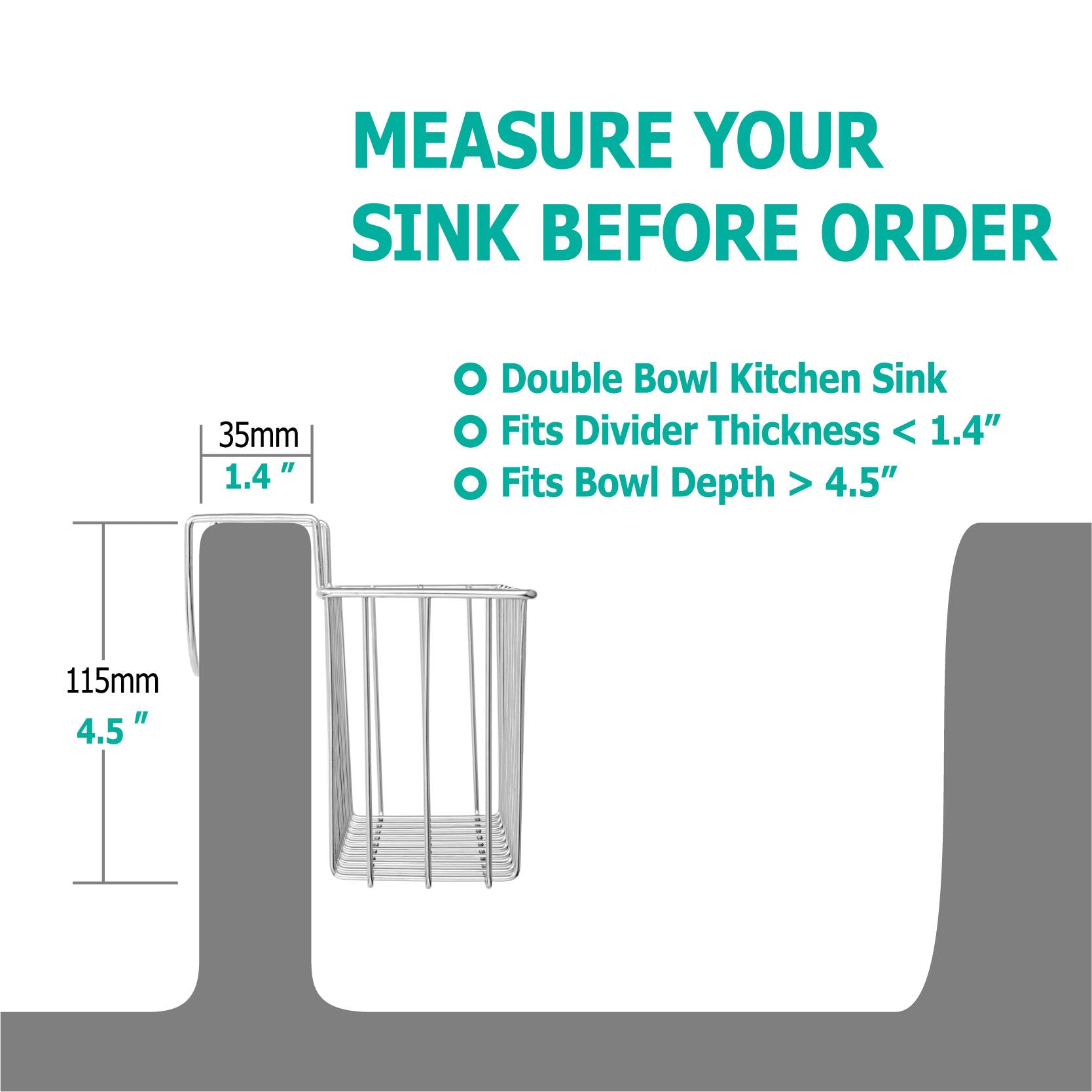 Damita Kitchen Sponge Holder Sink Basket Sink Caddy Brush Dishwashing Liquid Drainer Rack Silver Small (7''X 2.7''X 3.5'')
